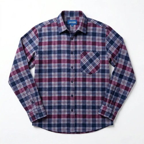 Мужская теплая байковая рубашка в клетку JAGIN (р. 46-56) | Фиолетовая фланелевая рубашка (арт. 8631)