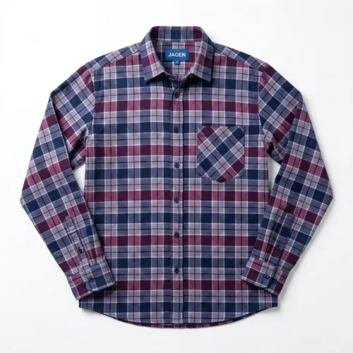 Чоловіча тепла байкова сорочка в карту JAGIN (р. 46-56) | Фіолетова фланелева сорочка