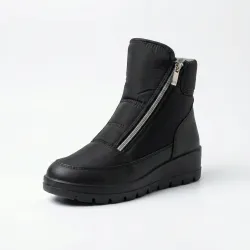 Жіночі зимові черевики-дутики чорні (коса блискавка) | На хутрі, Короткі, Стильні