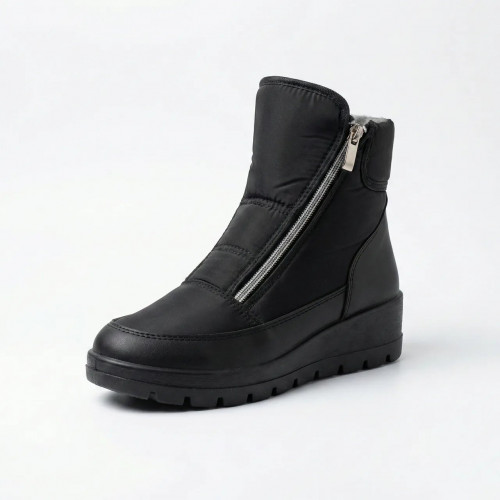 Женские зимние ботинки-дутики черные (косая молния) | На меху, Короткие, Стильные (арт. 5935)