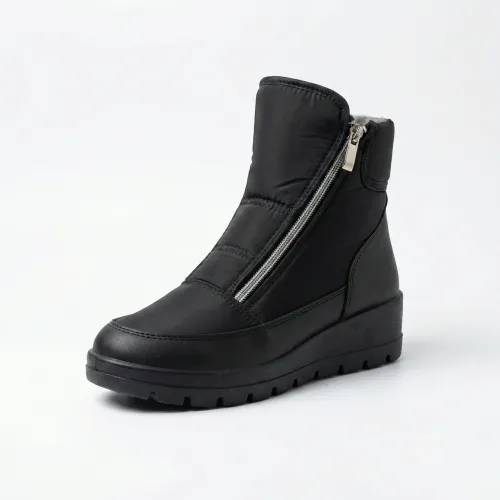 Жіночі зимові черевики-дутики чорні (коса блискавка) | На хутрі, Короткі, Стильні