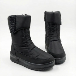 Сапоги женские зимние черные дутики на меху, Теплые высокие ботинки со стразами (размеры 37-41)