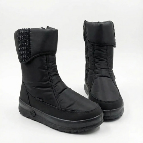 Чоботи жіночі зимові чорні дутики на хутрі, Теплі високі черевики зі стразами (розміри 37-41) (арт. 5944)