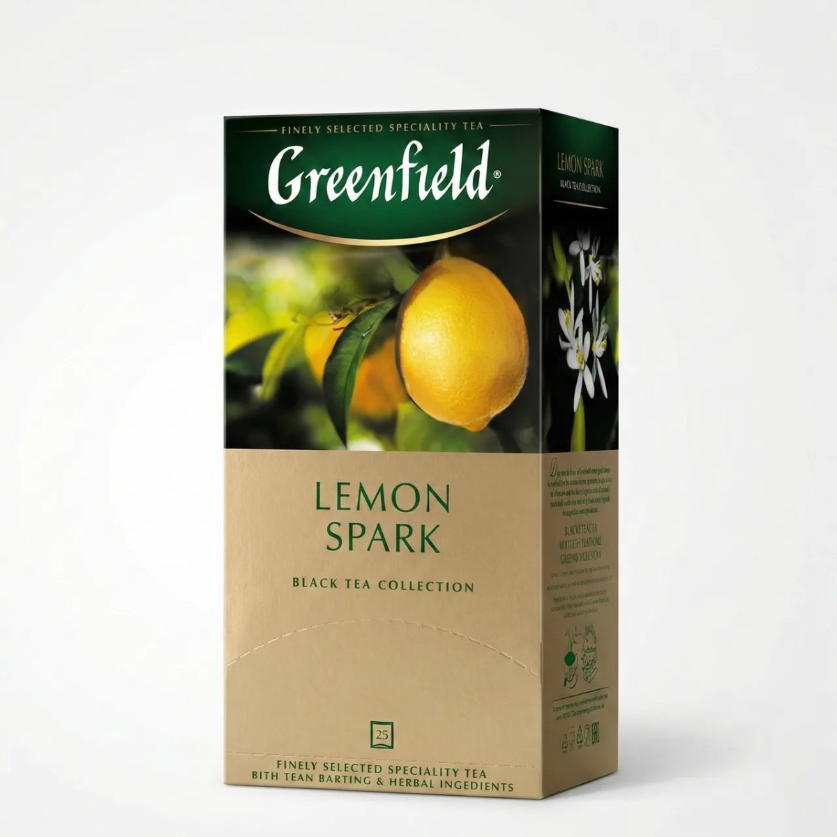 Чай чорний Greenfield Lemon Spark 25 пакетиків | Цитрусова свіжість, З лимоном, Бадьорий ранок (арт. 4409)