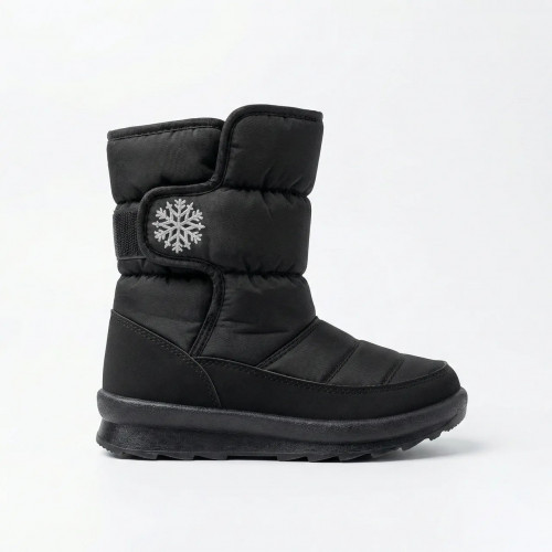 Женские зимние дутики черные (на липучке) | Со снежинкой, Теплые, Короткие сапоги (арт. 5989)