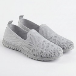 Женские текстильные мокасины-слипоны серые (сетка) | Летние, Дышащие, Размеры