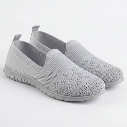Женские текстильные мокасины-слипоны серые (сетка) | Летние, Дышащие, Размеры