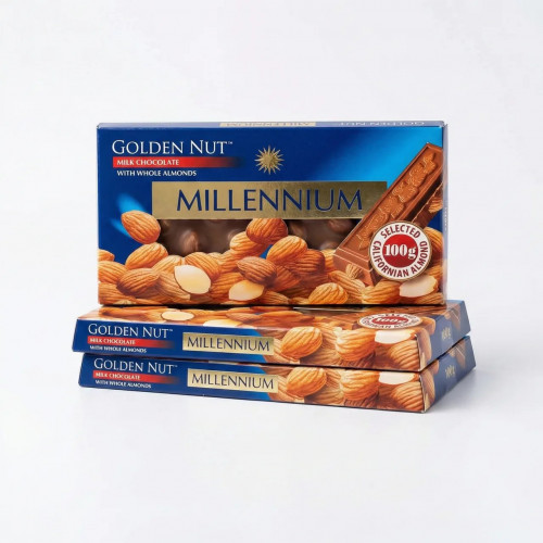 Набір шоколаду Millennium Golden Nut з цілим мигдалем (3 шт х 100 г). Молочний шоколад