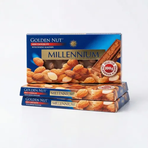 Набір шоколаду Millennium Golden Nut з цілим мигдалем (3 шт х 100 г). Молочний шоколад