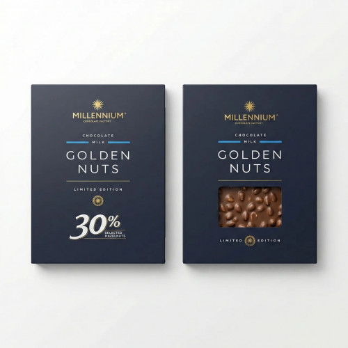 Шоколад молочный Millennium Golden Nuts с цельным фундуком 1,1 кг. Большая подарочная плитка (30% орехов)