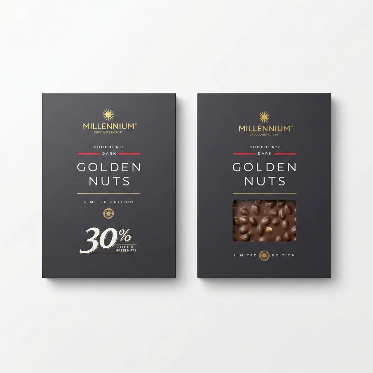 Шоколад чорний Millennium Golden Nuts з цілим фундуком 1,1 кг. Великий подарунковий блок (30% горіхів) (арт. 6416)
