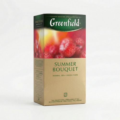 Чай трав'яний Greenfield Summer Bouquet 25 пакетиків | Малиновий, Каркаде, Фруктовий, Без кофеїну