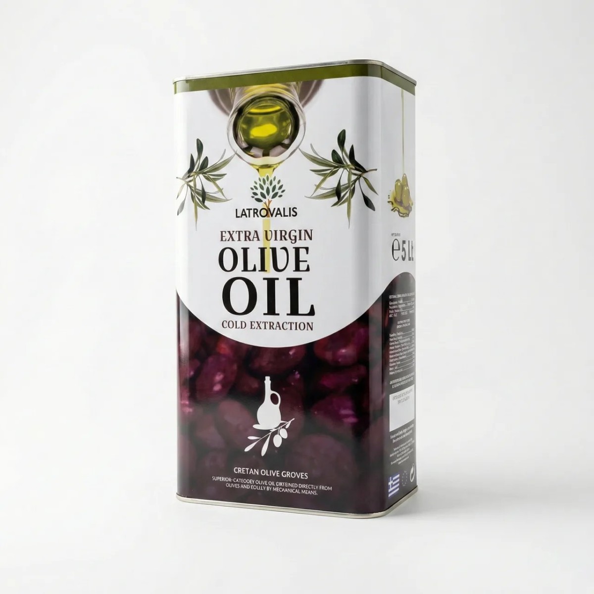 Оливкова олія Latrovalis Extra Virgin 5 л (Греція), холодний віджим, з оливок Криту, металева каністра (арт. 6427)