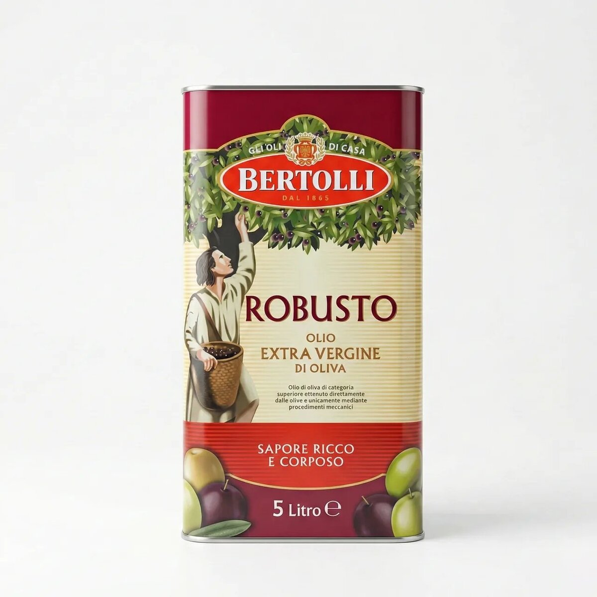 Масло оливковое Bertolli Robusto Extra Virgin 5 л (Италия), насыщенный вкус, для мясных блюд и соусов (арт. 6428)