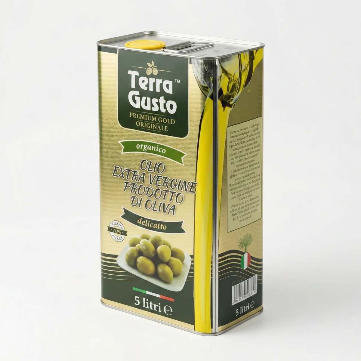 Оливкова олія Terra Gusto Extra Virgin 5 л (Італія), кислотність 0.3%, Premium Gold, органічна (арт. 6536)