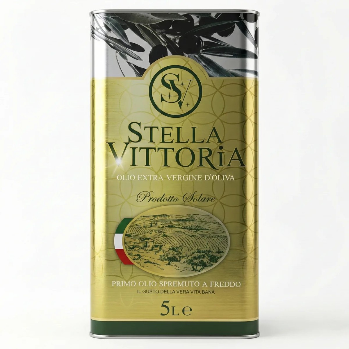 Оливкова олія Stella Vittoria Extra Virgin 5 л (Італія), перший холодний віджим, золота каністра (арт. 6535)