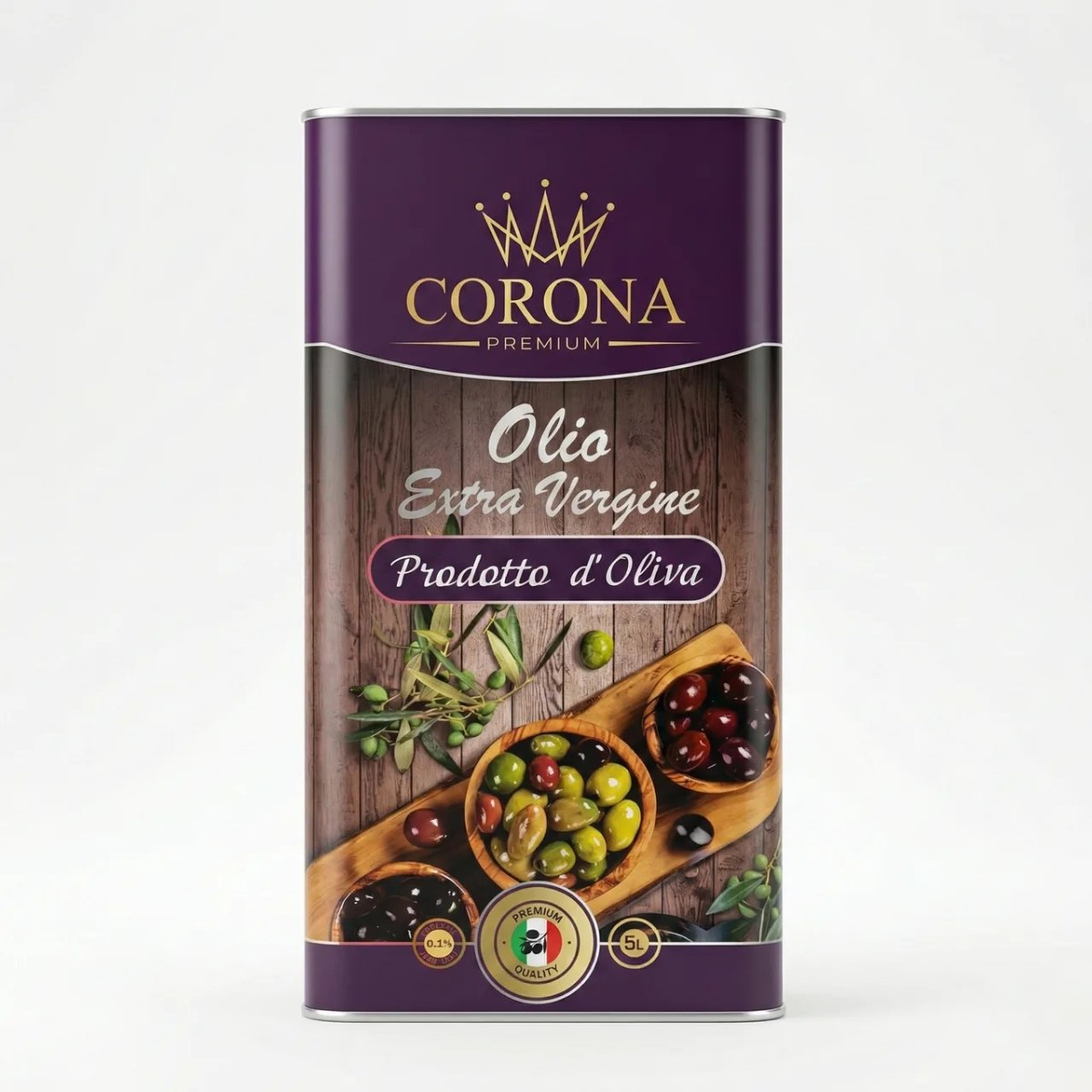 Оливкова олія Corona Premium Extra Virgin 5 л (Італія), кислотність 0.1%, елітна олія в каністрі (арт. 6537)
