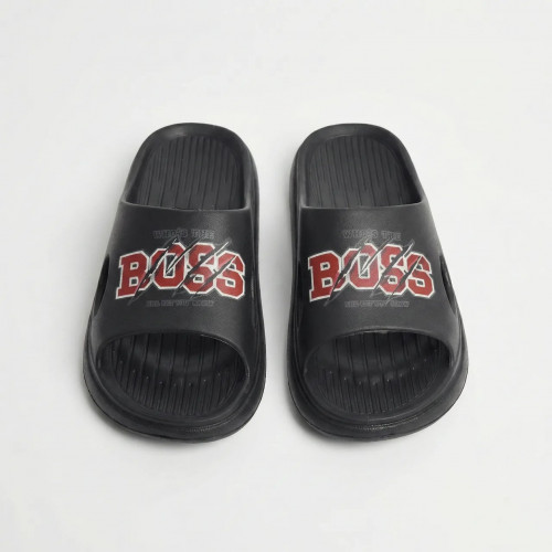 Мужские шлепанцы черные с принтом 