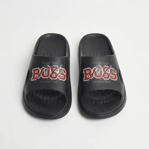 Чоловічі шльопанці чорні з принтом 