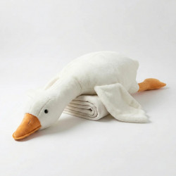 Велика м'яка іграшка-подушка Гусак-Обіймусь 160 см з пледом всередині (3 в 1). Білий плюшевий антистрес