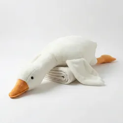 Велика м'яка іграшка-подушка Гусак-Обіймусь 160 см з пледом всередині (3 в 1). Білий плюшевий антистрес