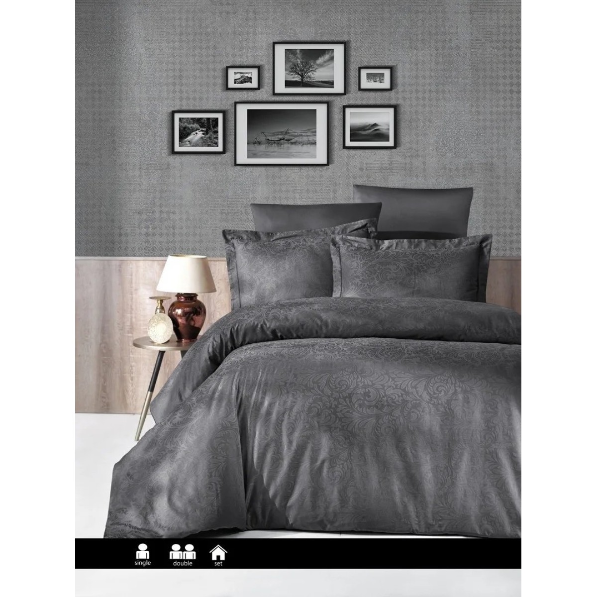 Постільна білизна First Choice Jacquard Satin Dark Series — Tecna Anthracite (арт. 6697)