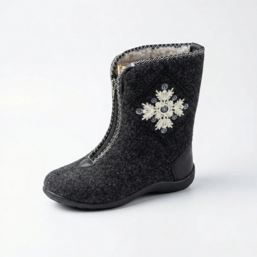 Женские зимние бурки на молнии с вышивкой 37-41 р, теплые войлочные ботинки (валенки), серые (арт. 7166)