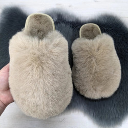Женские домашние тапочки Пушистики из эко-меха Бежевые
