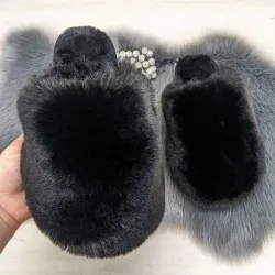 Жіночі домашні капці Пухнастики з еко-хутра Чорні