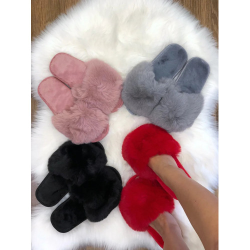 Женские домашние тапочки Пушистики из эко-меха Синий (арт. 7296)