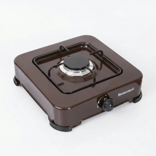 Газовая плита настольная Rainberg 1 конфорка (Коричневая), бытовой таганок под баллон, эмаль