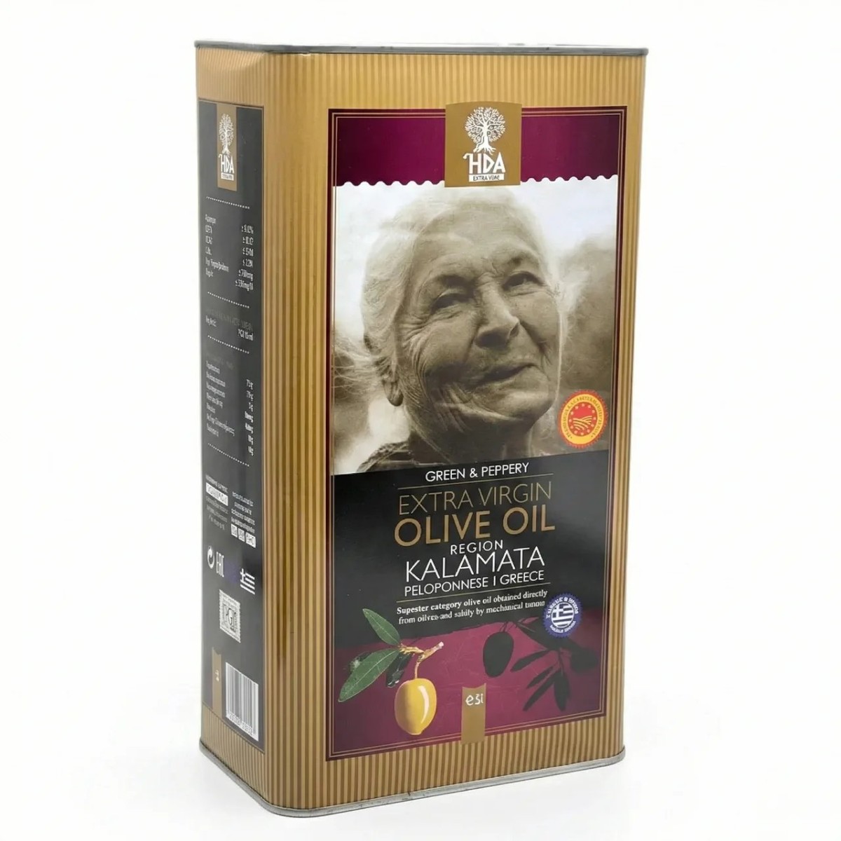 Оливкова олія Extra Virgin HDA Kalamata (Греція) 5 л. Олія холодного віджиму в жерстяній каністрі (P.D.O.) (арт. 7551)