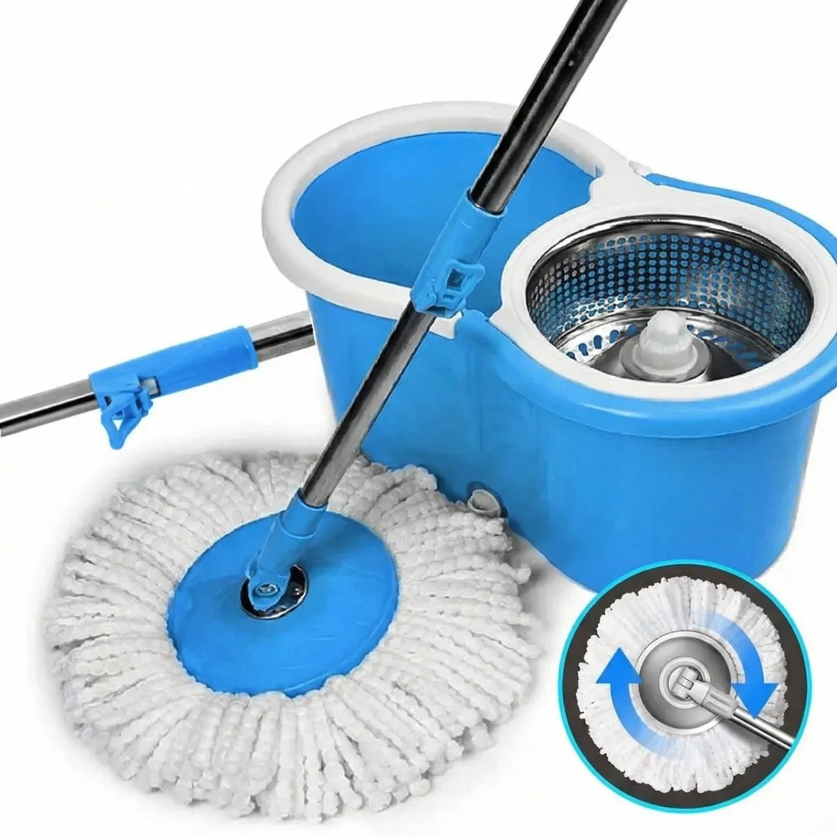 Швабра з відром та металевою центрифугою Spin Mop Blue (Турбо швабра) комплект для прибирання 360 (арт. 7659)