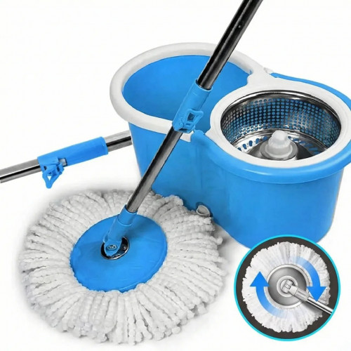 Швабра с ведром и металлической центрифугой Spin Mop Blue (Турбо швабра) комплект для уборки 360