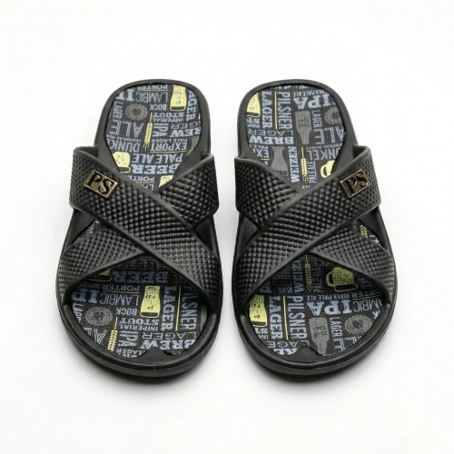 Мужские шлепанцы сланцы PS Черные с пивным принтом (41-45) резиновые пляжные (арт. 7697)