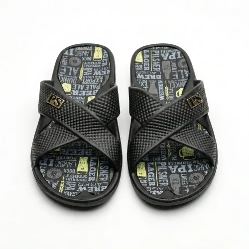 Чоловічі шльопанці сланці PS Чорні з пивним принтом (41-45) гумові пляжні