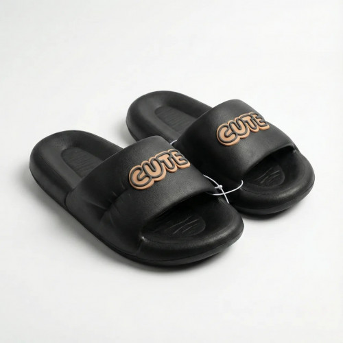 Жіночі гумові шльопанці CUTE (Чорні). М'які пляжні капці на товстій підошві