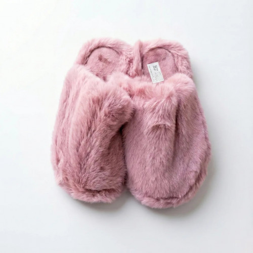 Женские розовые пушистые тапочки (цвет Пудра). Нежные меховые шлепанцы для дома (арт. 7877)