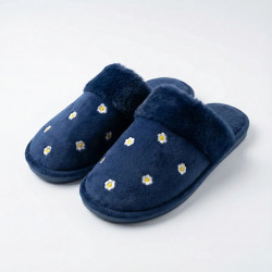 Хатні капці жіночі (р. 36-41) пухнасті сині з ромашками, теплі