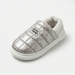 Зимові дуті капці Сріблясті (36-45) Унісекс шльопанці Superme на хутрі теплі