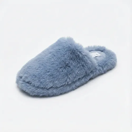 Жіночі пухнасті кімнатні капці блакитні. М'які хутряні капці для дому. Розміри 36-41