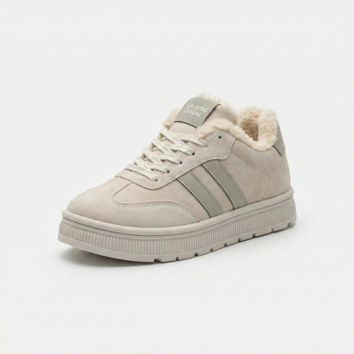 Женские зимние кроссовки на меху бежевые. Теплые кеды на платформе Walking Casual. Размеры