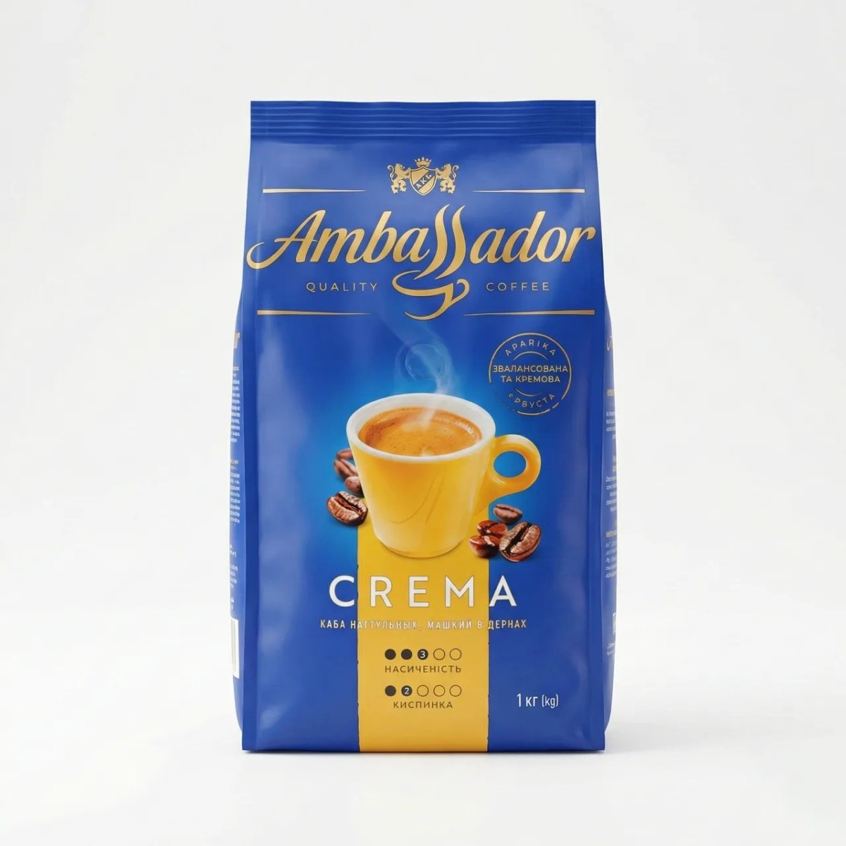 Кава в зернах Ambassador Crema 1 кг | Збалансована кава з пінкою, Арабіка та Робуста (арт. 5881)