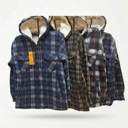 Мужская теплая рубашка на меху с капюшоном 