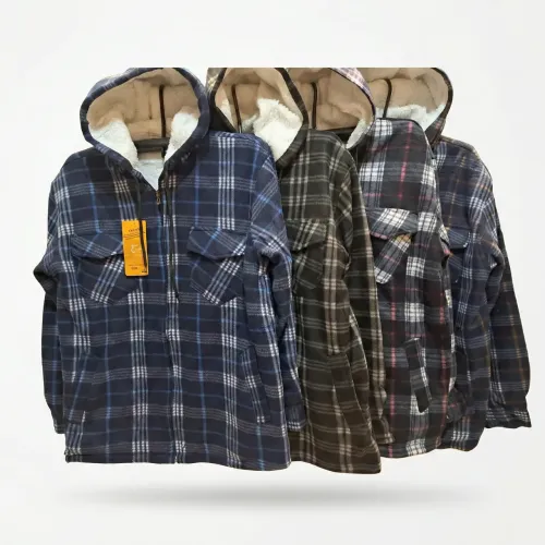 Чоловіча тепла сорочка на хутрі з капюшоном 