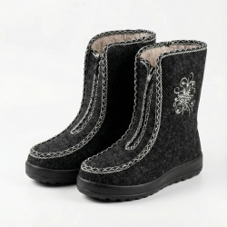 Бурки женские зимние войлочные на меху. Серые чуни со снежинкой на молнии. Размеры 37-41 (арт. 8322)
