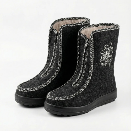 Бурки женские зимние войлочные на меху. Серые чуни со снежинкой на молнии. Размеры 37-41 (арт. 8322)