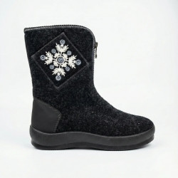 Бурки женские высокие зимние войлочные. Черные чуни с вышивкой Снежинка на молнии. Размеры 37-41 (арт. 8327)