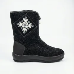 Бурки жіночі високі зимові повстяні. Чорні панчохи з вишивкою Сніжинка на блискавці. Розміри 37-41