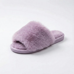 Женские домашние тапочки пушистые меховые сиреневые (лаванда) открытые мягкие (36-41)